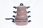 pink marble cookware set - طقم أواني الطهي 9 قطع كودوير وردي