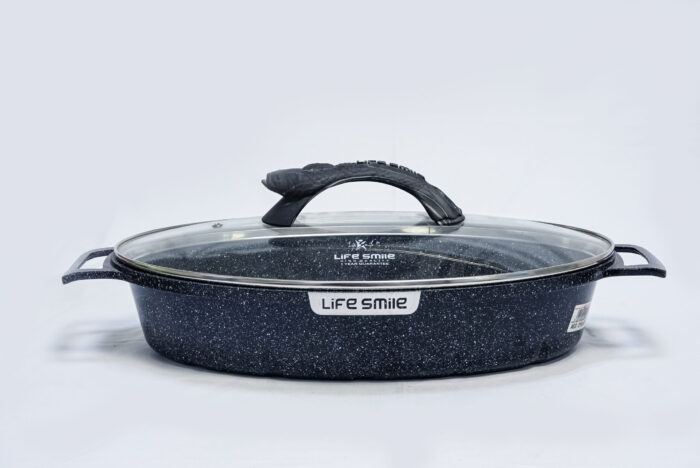 non-stick fish pan 42cm - مقلاة سمك غير لاصقة 42 سم من لايف سمايل مع غطاء زجاجي