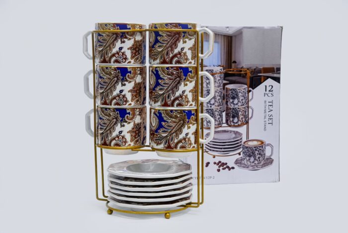 12-piece tea cup and saucer set - طقم أكواب شاي وصحون 12 قطعة