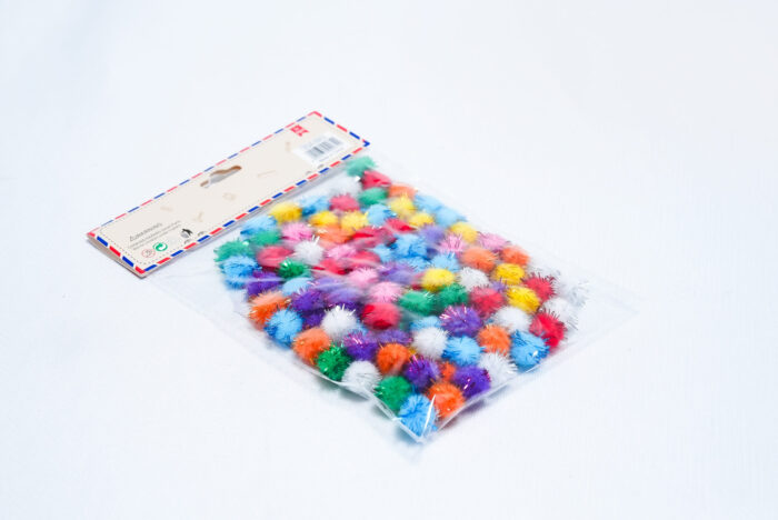 colorful shiny pom poms - كرات بوم بوم ملونة لامعة 1.5 سم - 100 قطعة - M2074