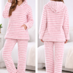 cozy two-piece pajama set - Cozy Two-Piece Pajama pink and white striped - 3XL