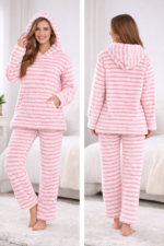 cozy two-piece pajama set - Cozy Two-Piece Pajama pink and white striped - 3XL