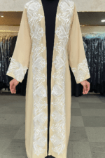 beige embroidered abaya - عباءة بيج مطرزة أنيقة