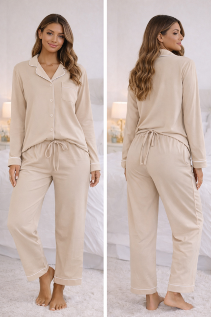 Beige Two-Piece Pajama Set - Two-Piece PAJAMA Beige color, size-M