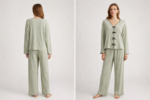 gray pajama set - بيجاما رمادية مع قوس أمامي لطيف