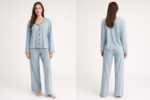 women's pajama set - طقم بيجامة نسائي من نسيج ناعم - قميص مزود بأزرار وسروال مريح