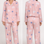 pink heart print pajama set - مجموعة ملابس النوم مع طقم بيجاما أنيق بطبعة قلوب وردية