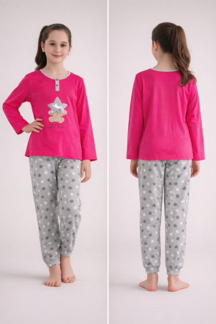 cotton pajama set for girls - طقم بيجاما قطن للبنات