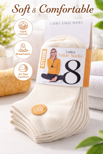 Ladies ankle socks - Ladies Ankle Socks – 8 Pairs | Cotton Plain