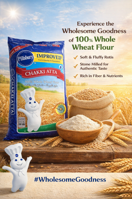 Pillsbury Chakki Atta - Pillsbury Chakki Atta – 100% Whole Wheat Flour 1kg