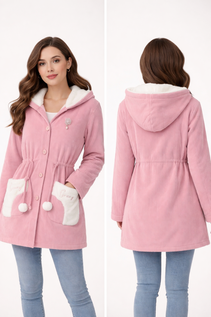 girls’ hooded corduroy coat - girls’ hooded corduroy coat combines warmth (soft pink corduroy fabric)