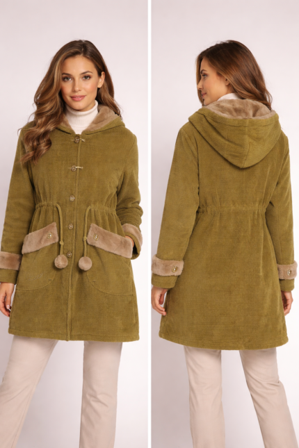 stylish hooded coat - This stylish hooded coat corduroy fabric