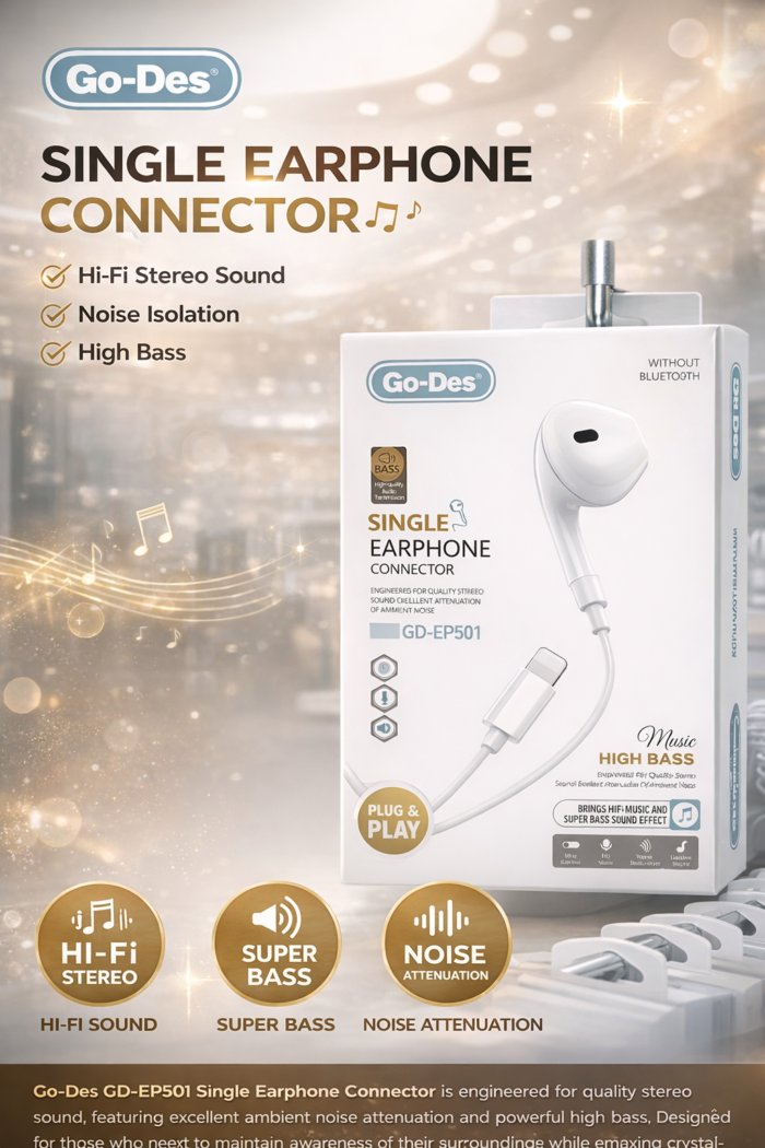 Go-Des Single Earphone Connector - Go-Des Single Earphone Connector – High Bass, Plug & Play (GD-EP501)