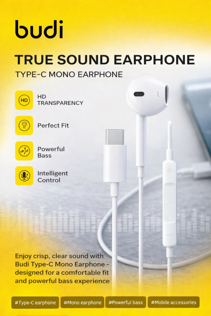Budi Type-C Mono Earphone - Budi Type-C Mono Earphone – Clear Sound & Everyday Comfort