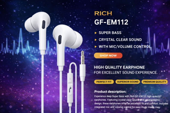 wired earphones with mic - High-Quality Wired Earphones with Mic & Volume Control (Model: GF-EM112)