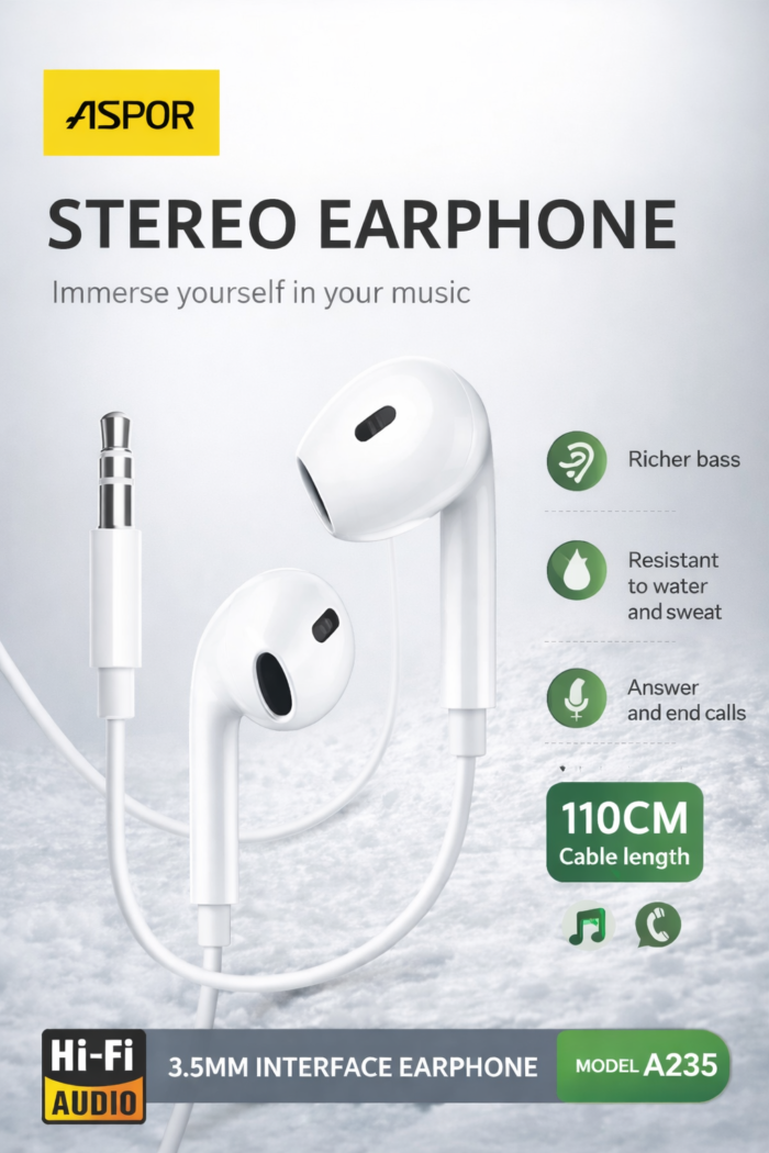 ASPOR A235 Stereo Earphone - ASPOR A235 Stereo Earphone