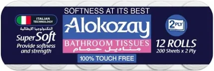 Alokozay toilet paper - مناديل الحمام / ورق التواليت من ألوكوزاي - 12 لفة، 200 ورقة × 2 طبقة