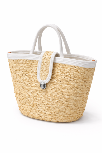 Stylish Woven Straw Handbag - Stylish Woven Straw Handbag-White