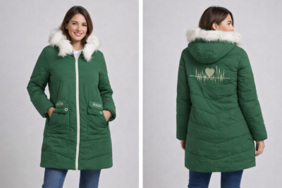 green padded winter coat - Women’s Green Padded Winter Coat with Faux Fur Hood