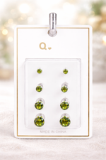 6-Pair Green Crystal Stud Earrings Set