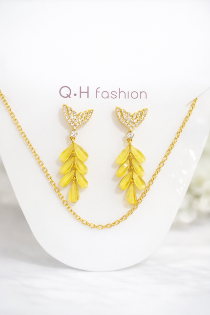 yellow leaf jewelry set - طقم مجوهرات أوراق صفراء أنيقة – قلادة وأقراط