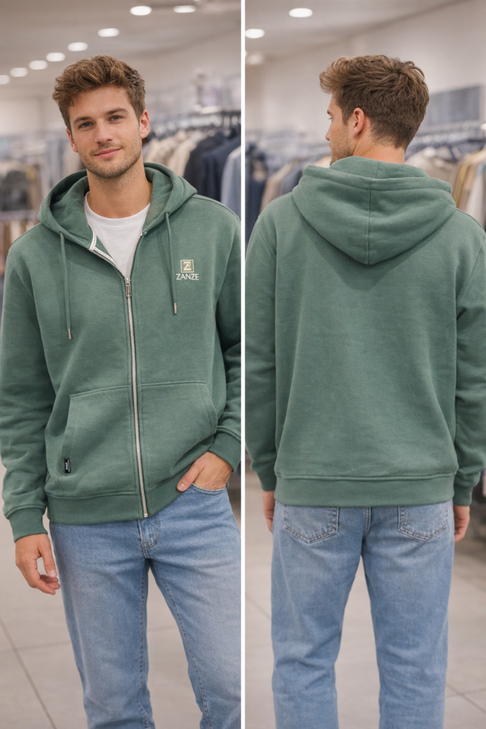 Men’s Green Zip-Up Hoodie - Men’s Green Zip-Up Hoodie