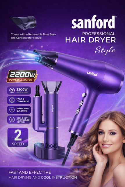 2200W professional hair dryer - Sanford Professional Hair Dryer – 2200W Powerful & Foldable