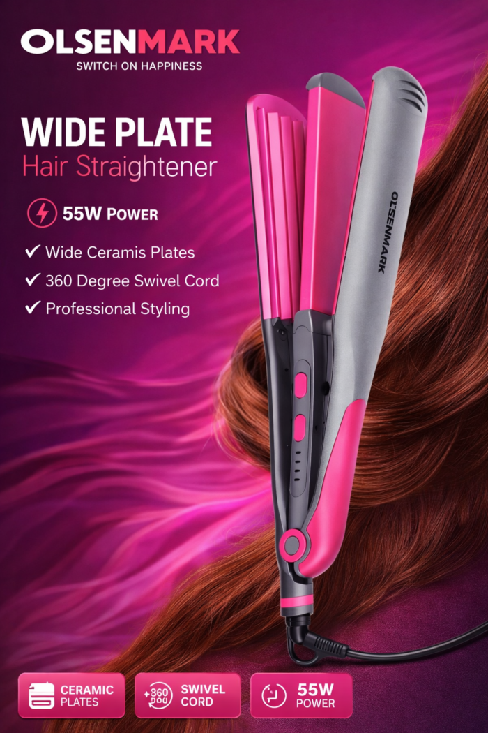 Olsenmark Wide Plate Hair Straightener - Olsenmark Wide Plate Hair Straightener – Professional Styling at Home