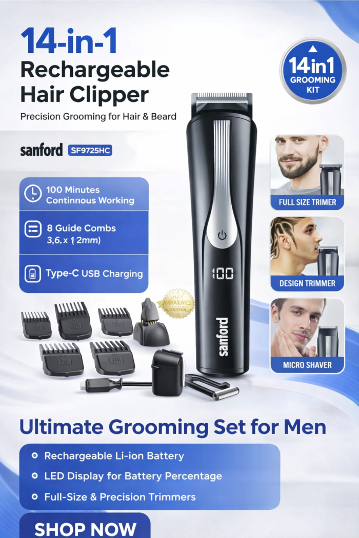 Sanford rechargeable hair clipper - Sanford SF9725HC Rechargeable Hair Clipper – 14-in-1 Grooming Kit