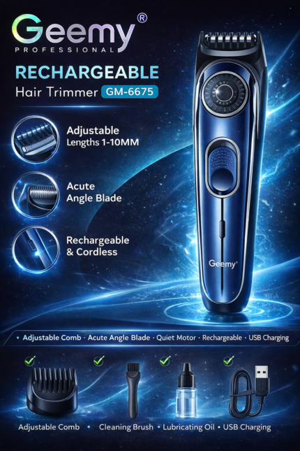 Geemy GM-6675 hair trimmer - Product Description – Geemy Professional Rechargeable Hair Trimmer GM-6675