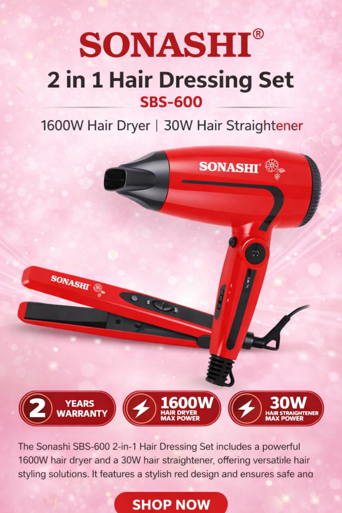 Sonashi 2-in-1 Hair Dressing Set - Sonashi SBS-600 2-in-1 Hair Dressing Set – Hair Dryer & Straightener