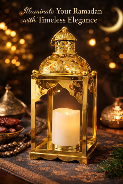 فانوس رمضان الذهبي الفاخر - فانوس رمضان الذهبي الفاخر مع شمعة LED