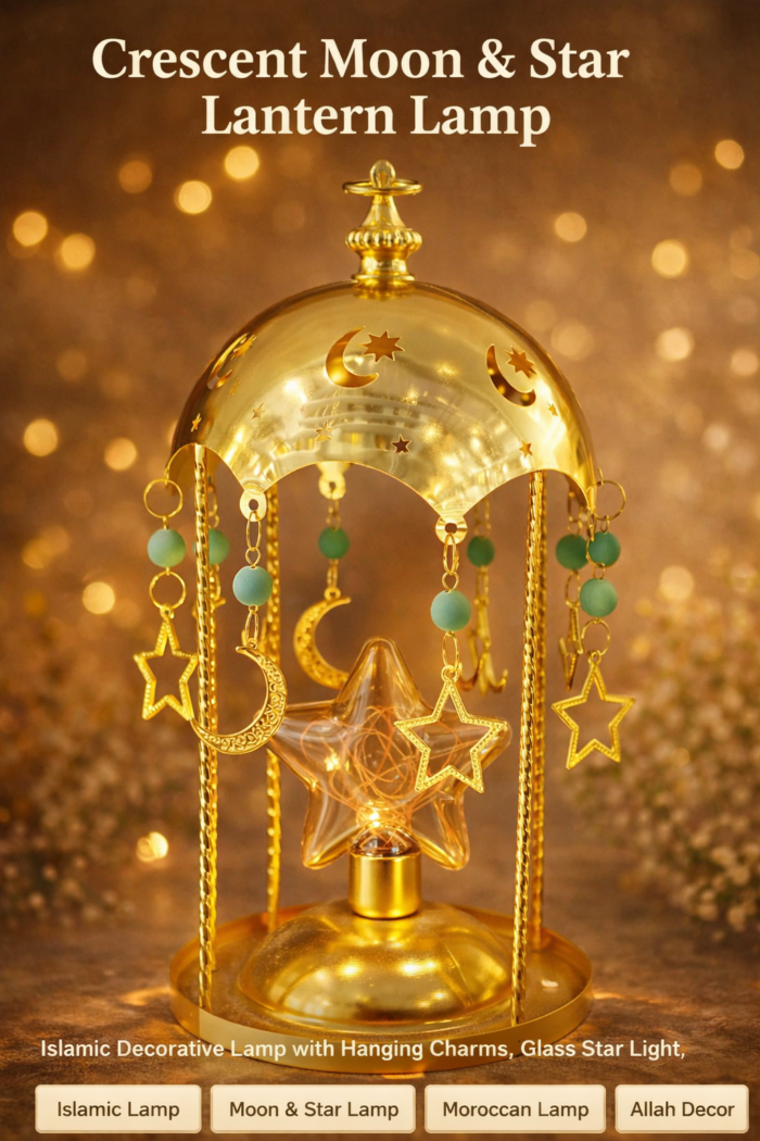 Golden Crescent & Star Decorative Lantern(فانوس ,هلال,رمضان كريم) - Image 2
