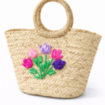 handwoven straw bag - حقيبة يد من القش المنسوج - مزخرفة بالأزهار