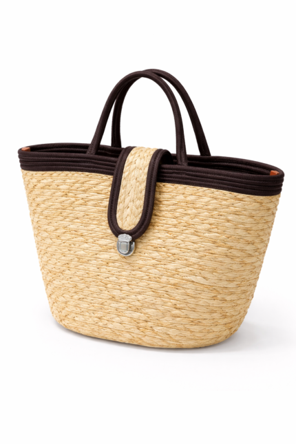 Stylish Woven Straw Handbag - Stylish Woven Straw Handbag-Black