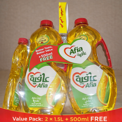 Afia Pure Corn Oil Value Pack - Afia Pure Corn Oil-Value pack: 2 × 1.5L + 500 ml free