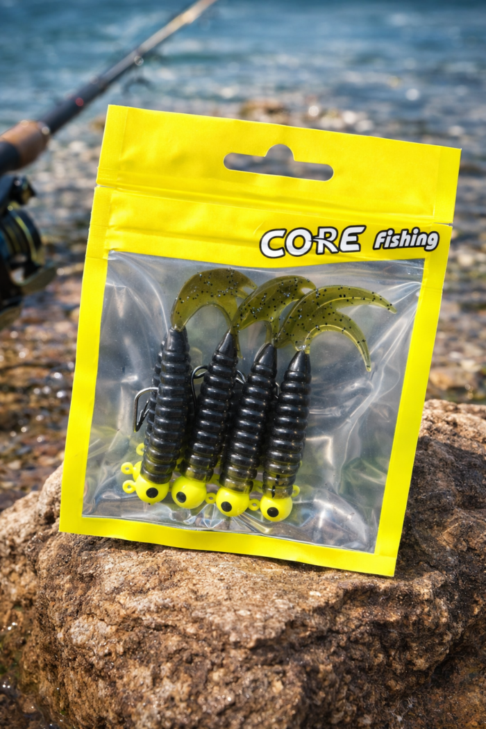 soft fishing lure jig set - Soft Fishing Lure Jig Set – Curl Tail Grub with Jig Head
