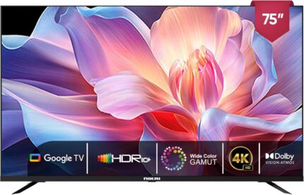 NIKAI 75-Inch 4K UHD Smart TV - تلفاز نيكاي 75 بوصة 4K Ultra HD ذكي مع تحكم صوتي بدون استخدام اليدين، Game Master، Dolby Vision + Atmos، 4K HDR10+، اتصال سهل مع أجهزة Android و Apple - NIK75GOOGLE