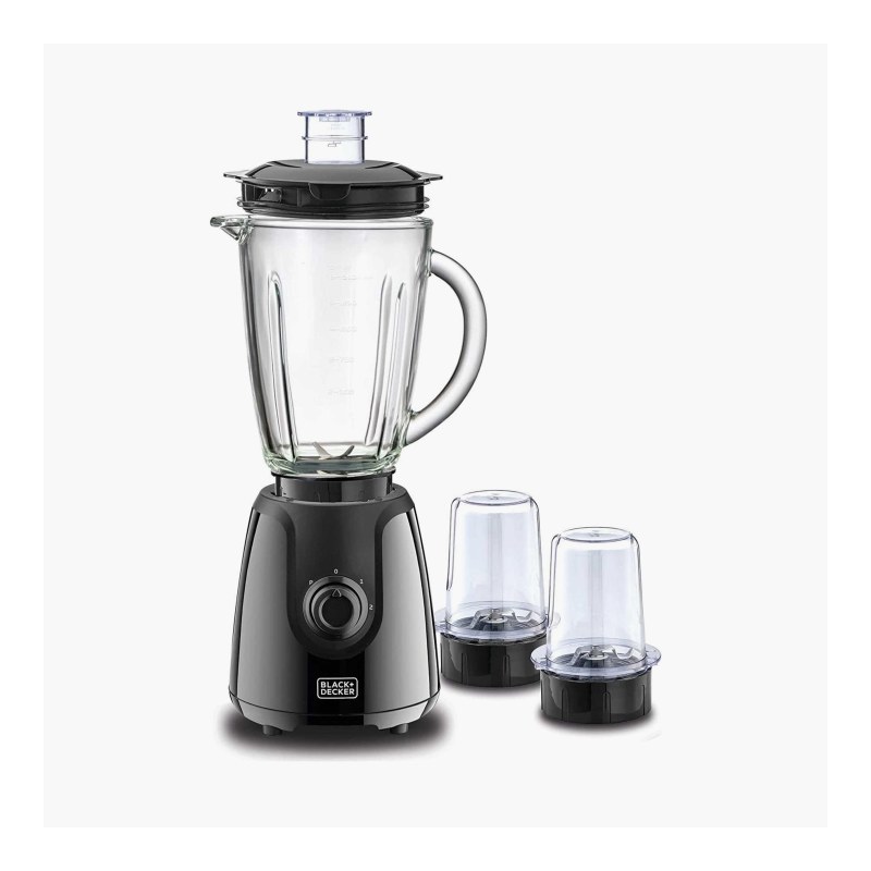 Black+Decker 400W 1.5L Glass Jar Blender with 2 Grinder Mills (BX440G-B5) - خلاط كهربائي مع مطحنة من بلاك اند ديكر 400 واط – موديل BX440G-B5