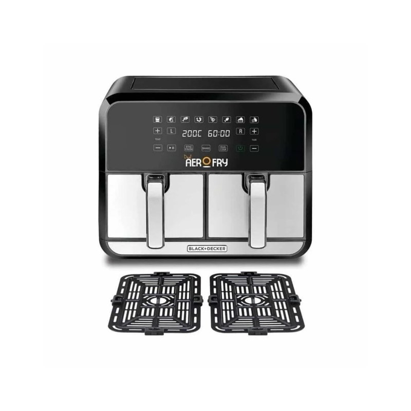 Black+Decker 1700W 8L Dual Zone Digital Air Fryer (DZAF1700-B5) - قلاية هوائية ديجيتال درج مزدوج من بلاك اند ديكر بقوة 1700 واط – موديل DZAF1700-B5