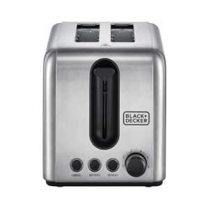 Black+Decker 850W 2-Slice Brushed Stainless Steel Bread Toaster (ET244-B5) - محمصة خبز توستر كهربائية من بلاك اند ديكر – موديل ET244-B5