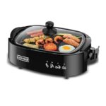 Black+Decker 1500W Electric Flat Teppanyaki Table Health Grill with Glass Lid (GH1500-B5) - شواية كهربائية صحية غير لاصقة من بلاك اند ديكر – موديل GH1500-B5