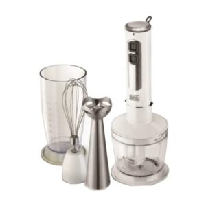 Black+Decker 400W 3-in-1 Immersion Hand Stick Blender with Chopper, Whisk & Beaker (SB4000-B5) - خلاط يدوي عامودي 3 في 1 مع مفرمة وخفاقة من بلاك اند ديكر 400 واط – موديل SB4000-B5