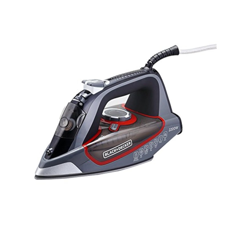 Black+Decker 2200W Smooth-Glide Ceramic Soleplate Steam Iron (X2050-B5) - مكواة بخار للملابس من بلاك اند ديكر – موديل X2050-B5