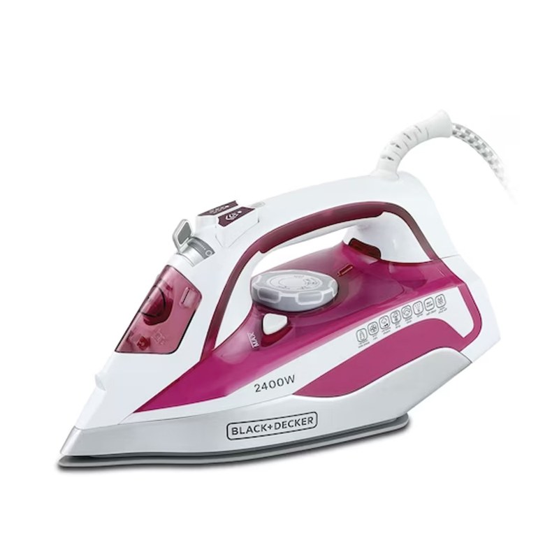 Black+Decker 2400W Pro Ceramic Soleplate Steam Iron with Auto Shut-Off (X2400-B5) - مكواة بخار للملابس من بلاك اند ديكر – موديل X2400-B5